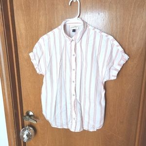 Target Universal Thread Striped Short Sleeve Button Up Shirt Top Cotton